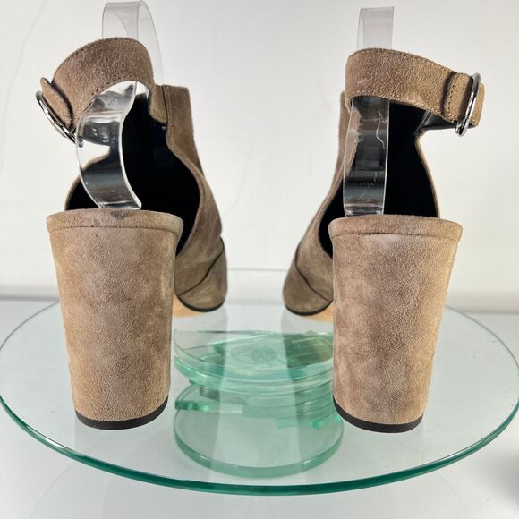 Via Spiga Edina Slingback Heel Sandal Taupe Suede Leather Peep Toe - Picture 4 of 9